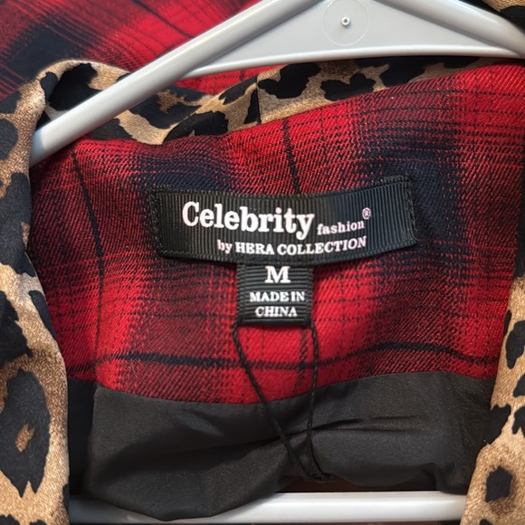 Red and Black buffalo Plaid Cheetah-leopard print jacket with waist tie NWT - Picture 9 of 10